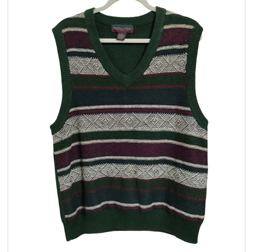 Vintage Saddlebred Multicolor Striped V-Neck Sweater Vest